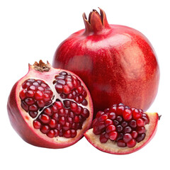 Fresh Pomegranate with Juicy Seeds and Whole Fruit Isolated on Transparent Background