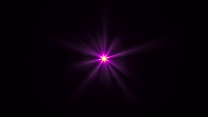 Purple glowing light burst on a black background, violet sun rays, golden light 