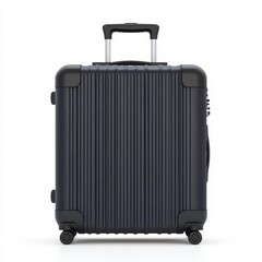 Fototapeta premium Black travel suitcase with wheels, compact design, isolated on white background.