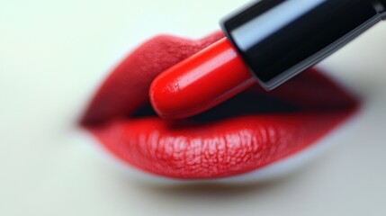 Red lipstick being gently applied to smooth lips