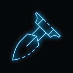 Glowing neon line military rocket launcher with grenade launcher icon isolated on black background. Vector illustration