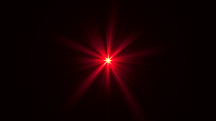 Bright red starburst light with glowing fiery rays in dark space