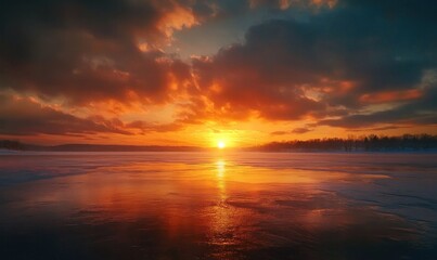 Fototapeta premium Stunning Sunset Over Serene Lake Reflections