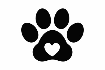 Heart and pet paw icon, Paw print with heart black silhouette vector © Trendy CraftSVG 