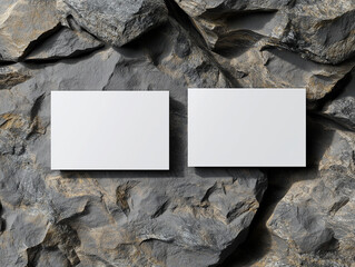 A white business card on top of a rock, blank visiting card
