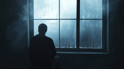 Fototapeta premium Sadness and depression concept, with a person looking out of a window, lost in thought