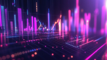 Abstract depiction of financial graphs and charts in neon colors