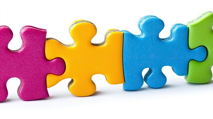 Obraz premium Colorful jigsaw puzzle pieces connected together in a line