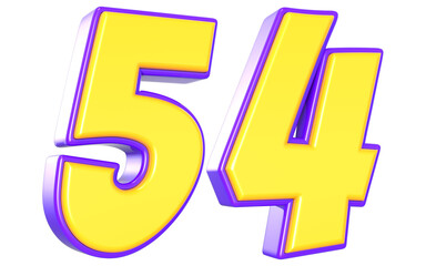 54 Number 3D Yellow And Purpale