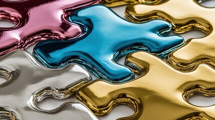 Colorful shiny puzzle pieces creating a vibrant and captivating arrangement