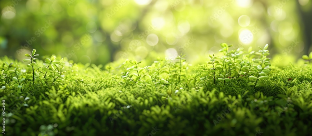 Wall mural close up view of blurred green moss background with copy space image