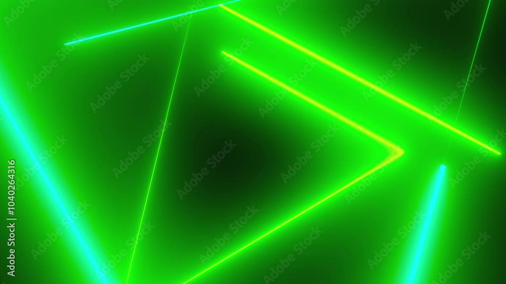 Poster neon tunnel with triangles shapes. computer generated 3d render