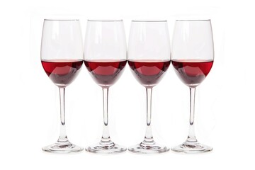 Three glasses of red wine on a white background, perfect for still life photography or marketing materials