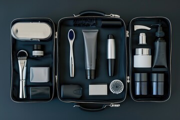 A suitcase filled with various personal care products and accessories, ideal for travel or everyday use