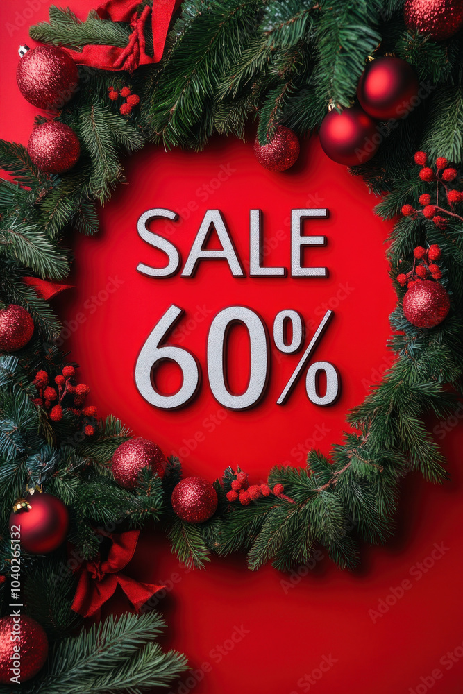 Sticker Christmas background with sign 60% sale.  