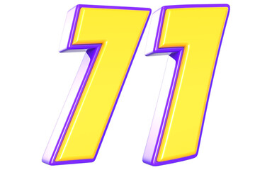 71 Number 3D Yellow And Purpale