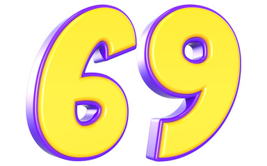 69 Number 3D Yellow And Purpale