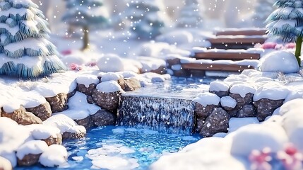 Fototapeta premium Winter Waterfall in a Snow-Filled Landscape