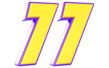 77 Number 3D Yellow And Purpale