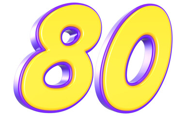 80 Number 3D Yellow And Purpale