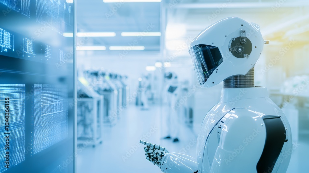Aufkleber A robot working in a futuristic cleanroom for semiconductor production, clean and highly controlled environment, Semiconductor-tech style
