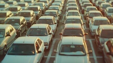Urban scene with multiple vehicles parked along the road