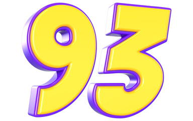 93 Number 3D Yellow And Purpale