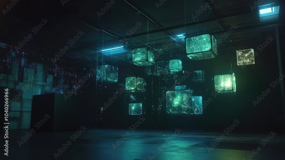 Poster floating holographic interfaces in a dark room