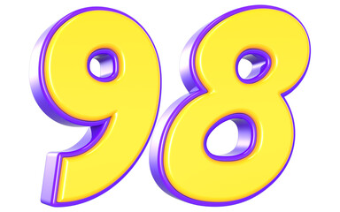 98 Number 3D Yellow And Purpale