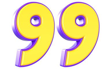 99 Number 3D Yellow And Purpale