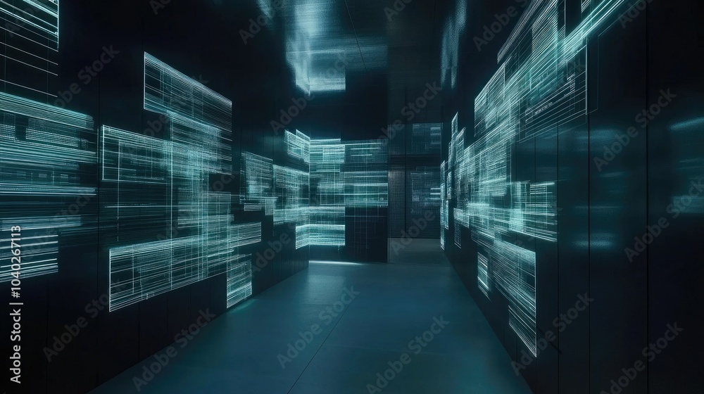 Poster floating holographic interfaces in a dark room