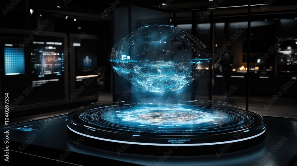 Poster floating holographic interfaces in a dark room