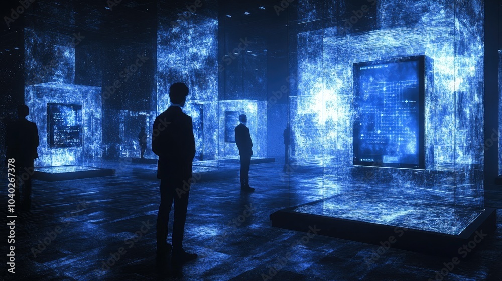 Poster floating holographic interfaces in a dark room