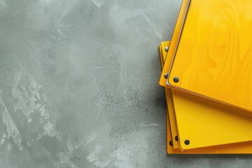 A collection of bright yellow folders stacked on a table, great for office or study use