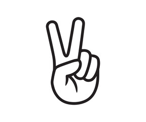 Hand gesture V sign for victory or peace line art vector icon for apps and websites