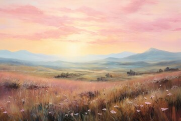 Nice pink sky landscape painting grass. © Rawpixel.com