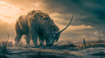 Majestic Siberian Unicorn (Elasmotherium) in a Prehistoric Landscape