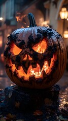 Spooky Halloween Pumpkin With Fiery Glow