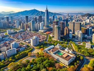 Stunning Aerial View of Fancy Buildings in Seoul Under Beautiful Weather for Drone Photography