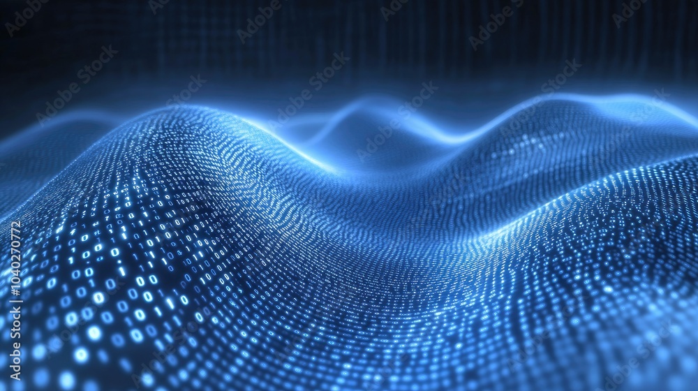 Poster Abstract wave of binary code flowing through space