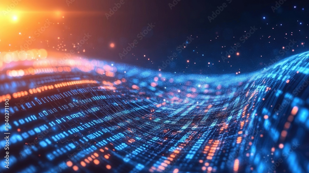 Poster Abstract wave of binary code flowing through space