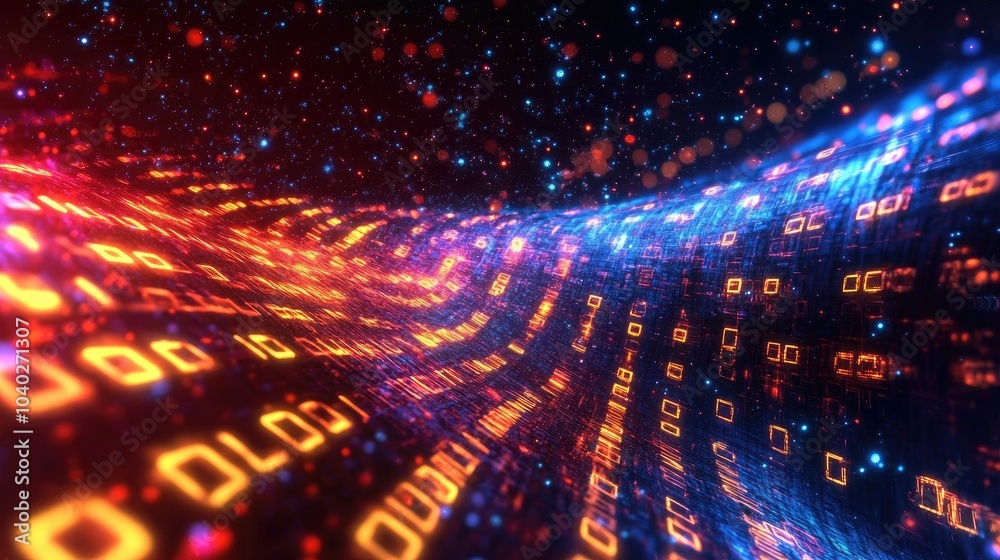 Poster Abstract wave of binary code flowing through space