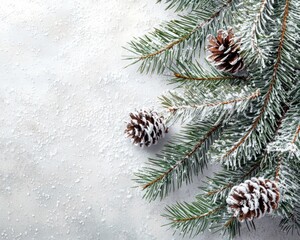 Winter backdrop featuring delicate snowfall on pine branches, perfect for seasonal themes