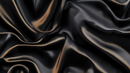 Obraz premium Close-Up of Smooth Black Gold and Bronze Silk Fabric with Luxurious Folds – Elegant Metallic Satin Texture for Refined Fashion and High-End Decor Concepts