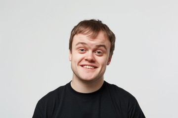 Fototapeta premium A happy man wearing a black shirt and smiling to the camera