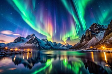 Stunning Aurora Borealis Over Majestic Mountains - Hyperrealistic Digital Art