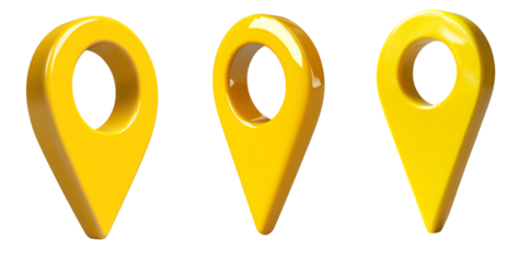 Yellow pin location on transparent background