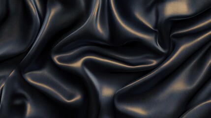 Obraz premium Close-Up of Smooth Black Gold and Bronze Silk Fabric with Luxurious Folds – Elegant Metallic Satin Texture for Refined Fashion and High-End Decor Concepts
