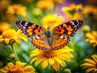 Fototapeta premium Stunning Butterfly on Yellow Flower Capturing Nature's Beauty and Nectar's Delight