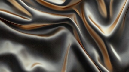 Obraz premium Close-Up of Smooth Gold and Bronze Silk Fabric with Luxurious Folds – Elegant Metallic Satin Texture for Refined Fashion and High-End Decor Concepts